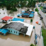 aerial view of flooded house