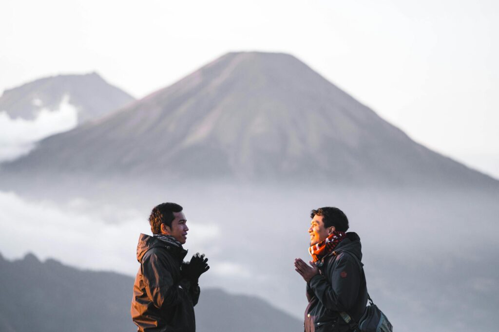 men near mountain