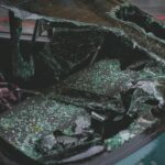 a broken windshield of a car