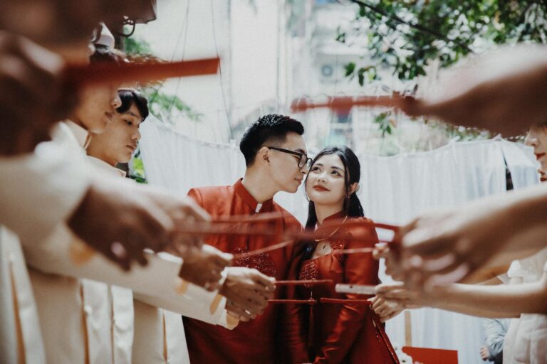 romantic outdoor asian wedding ceremony image