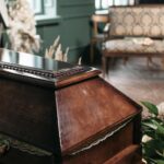 a brown wooden coffin