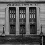 black and white photo of entrance to univer