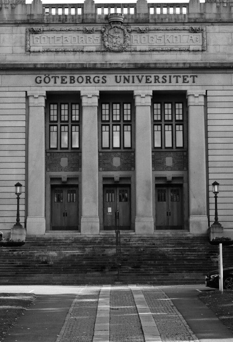 black and white photo of entrance to univer