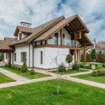 suburban residential villa with trees