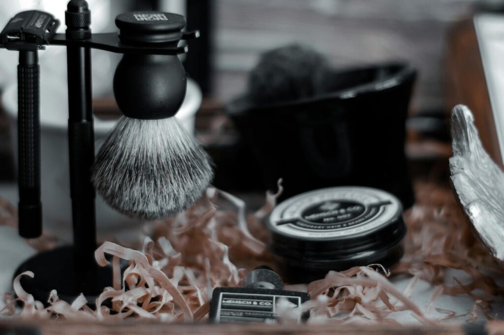 classic shaving tools in modern barbershop