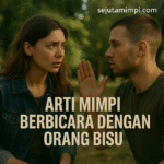Ilustrasi siang hari seseorang berbicara pada orang bisu, dengan ekspresi penuh makna. Ada tulisan sejutamimpi.com di pojok kanan atas.