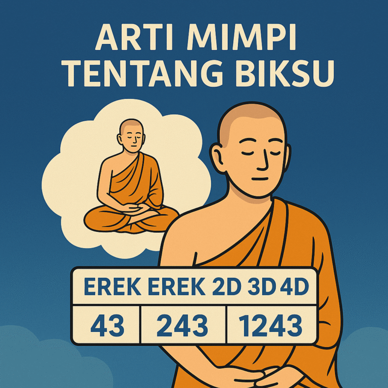 Ilustrasi biksu dengan ekspresi damai dan latar langit biru, menggambarkan mimpi spiritual dan makna mistik dalam tafsir erek-erek.