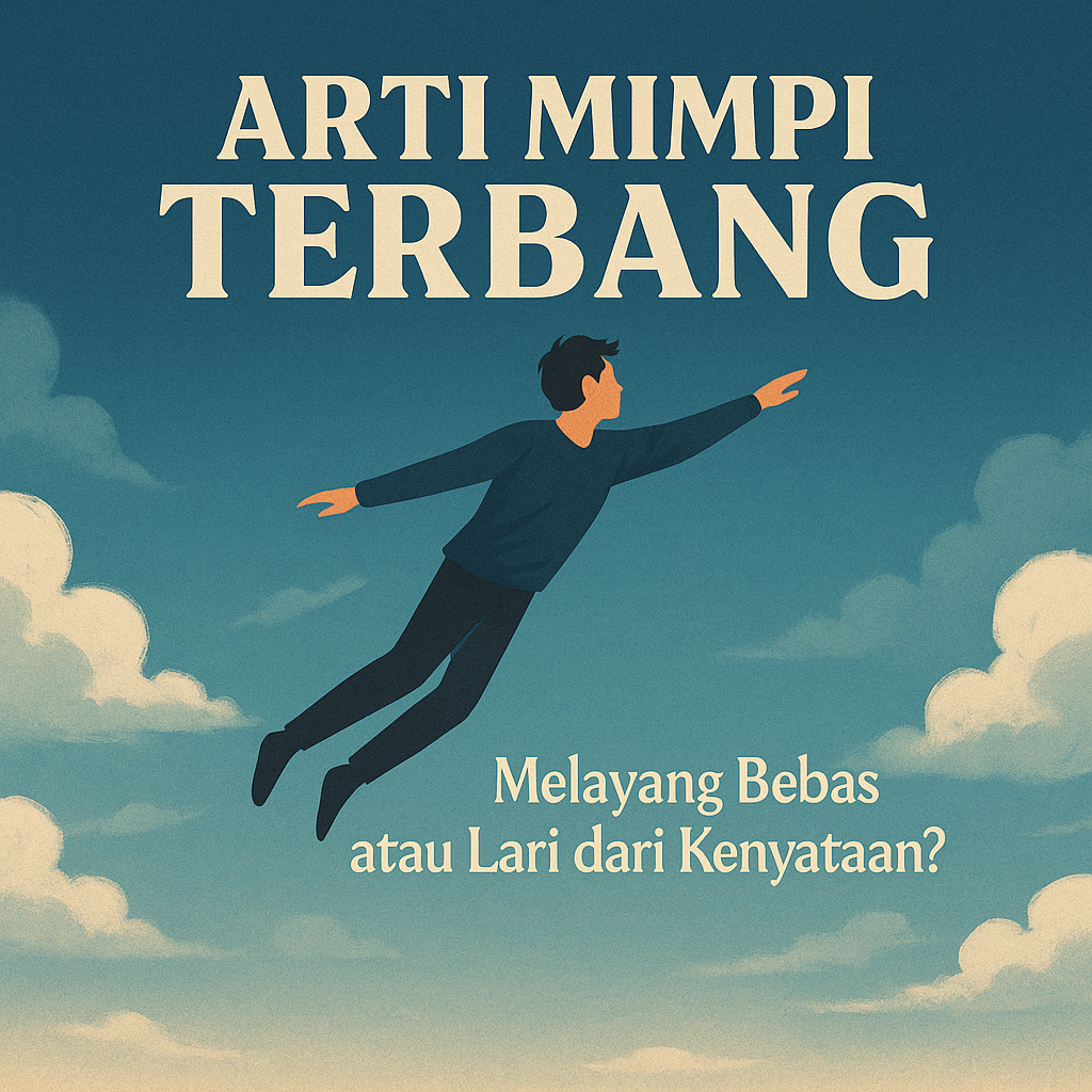 Ilustrasi seseorang sedang terbang tinggi di langit, melambangkan mimpi kebebasan dan angka hoki erek-erek 2D 3D 4D.