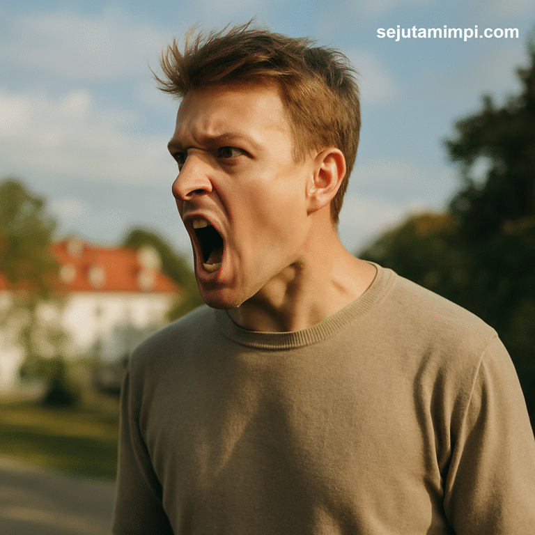 Pria berteriak marah di siang hari, ilustrasi arti mimpi orang marah versi erek-erek 2D 3D 4D lengkap di sejutamimpi.com.
