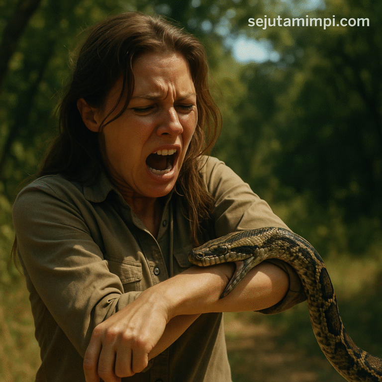 Wanita digigit ular di hutan saat siang hari – ekspresi kaget dan takut