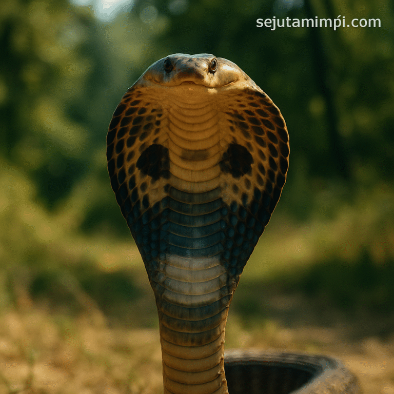 Ilustrasi mimpi melihat ular kobra di siang hari – simbol kekuatan dan bahaya tersembunyi.