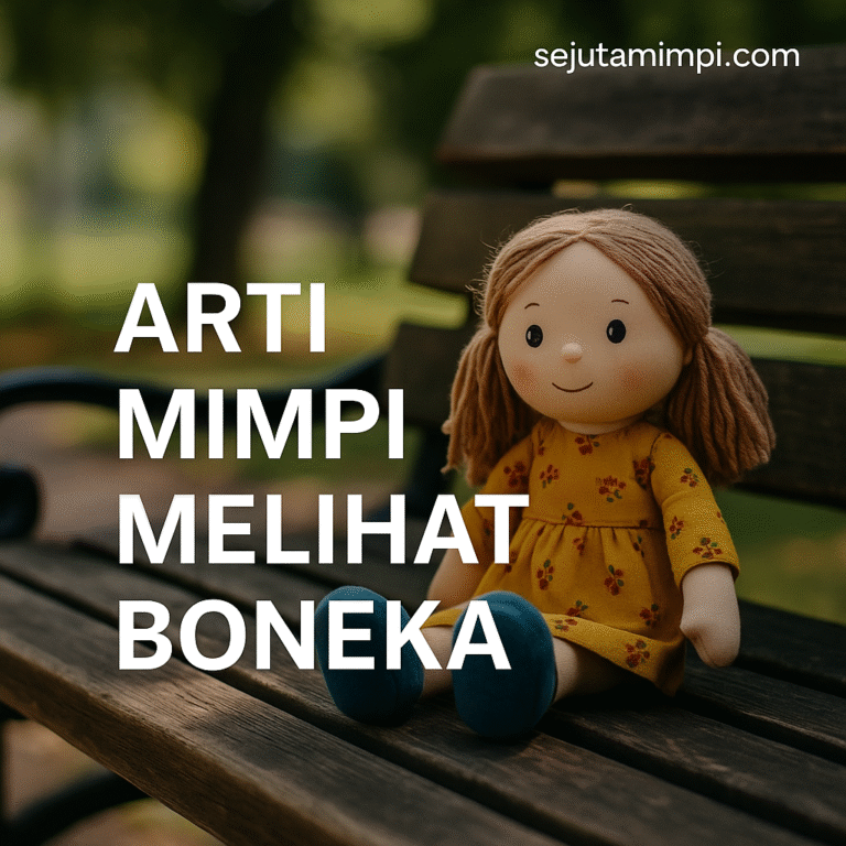 Seorang anak perempuan bermain boneka di taman pada siang hari, menggambarkan makna mimpi tentang boneka yang penuh makna dan simbolisme.