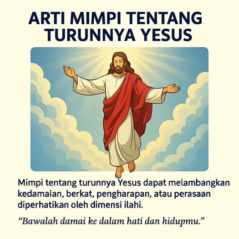 Ilustrasi Yesus turun dari surga dalam cahaya putih terang penuh kedamaian dan harapan.