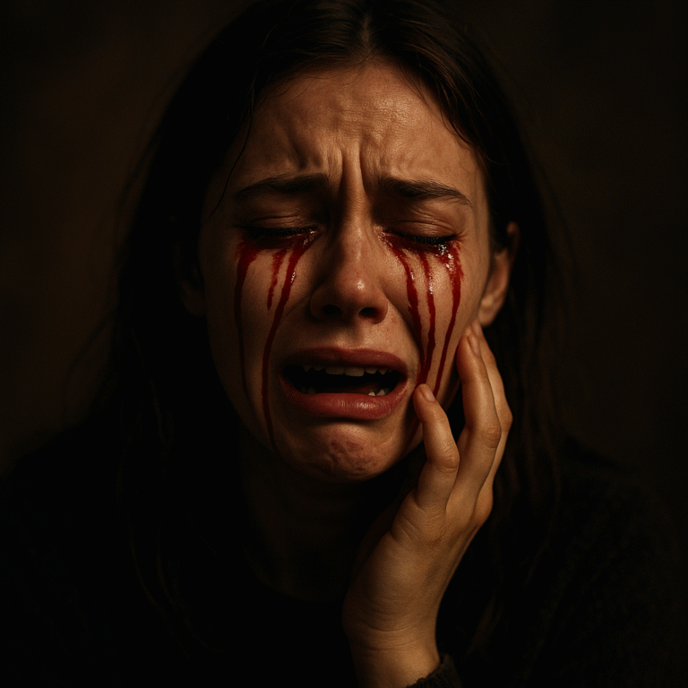 Ilustrasi arti mimpi menangis darah beserta tafsir makna, pertanda kehidupan, dan tabel erek-erek 2D 3D 4D lengkap angka keberuntungan.