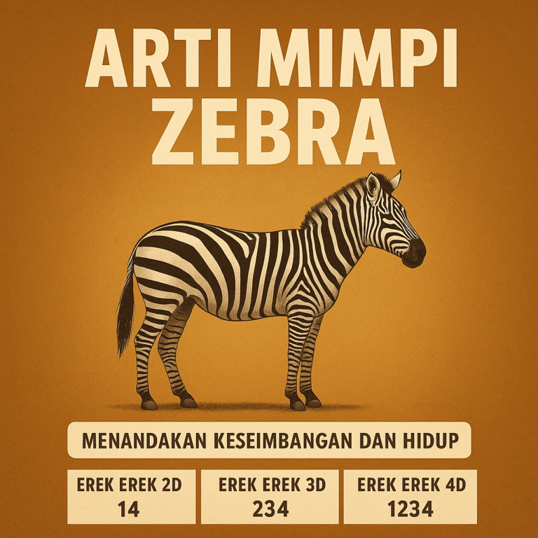 Ilustrasi arti mimpi zebra membawa makna keberuntungan, keseimbangan, dan tafsir primbon serta erek erek 2D 3D 4D yang akurat.