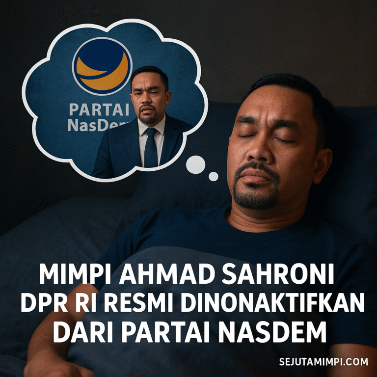 Arti mimpi Ahmad Sahroni DPR RI resmi dinonaktifkan dari Partai Nasdem tafsir primbon psikologi spiritual dan erek erek lengkap.