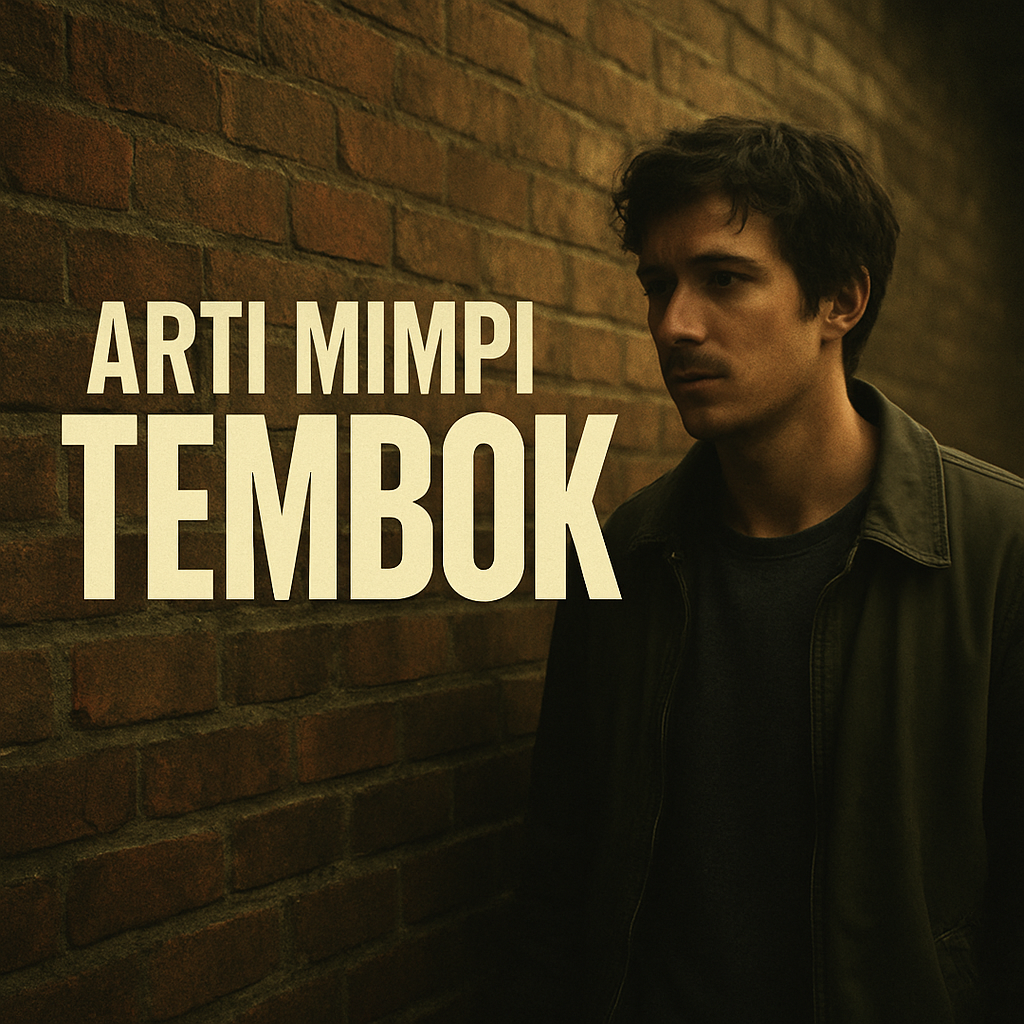 Ilustrasi mimpi tembok tinggi dan simbol batasan kehidupan nyata