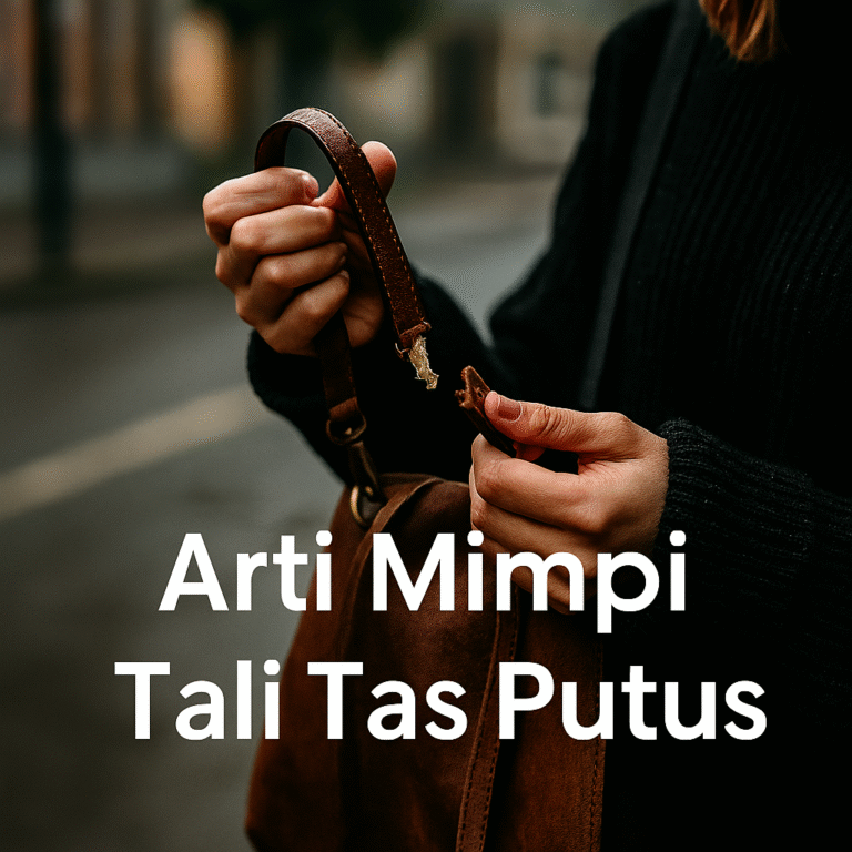 Mimpi tali tas putus dengan latar jalanan kota, simbol beban hidup dan perubahan arah