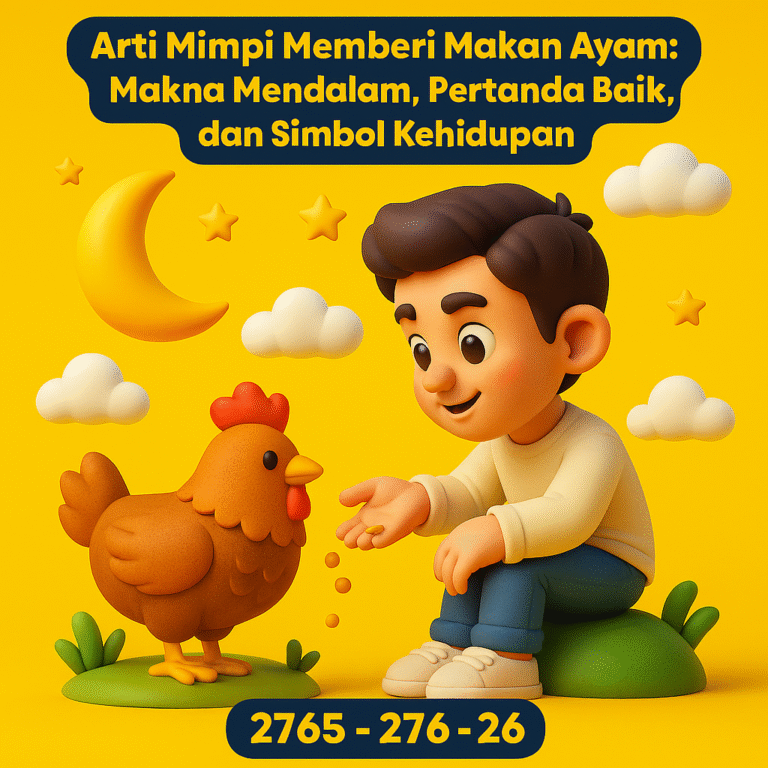 Gambar menunjukkan aktivitas memberi makan ayam sebagai simbol rezeki dan ketenangan.