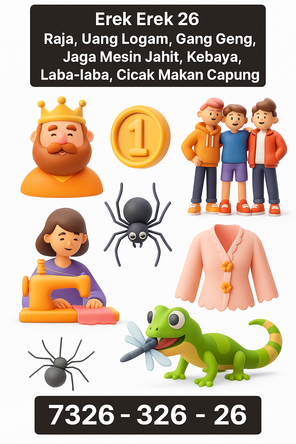 Erek Erek 26 Tafsir Mimpi Raja, Uang Logam, Gang Geng, Jaga Mesin Jahit, Kebaya, Laba-Laba, dan Cicak Makan Capung