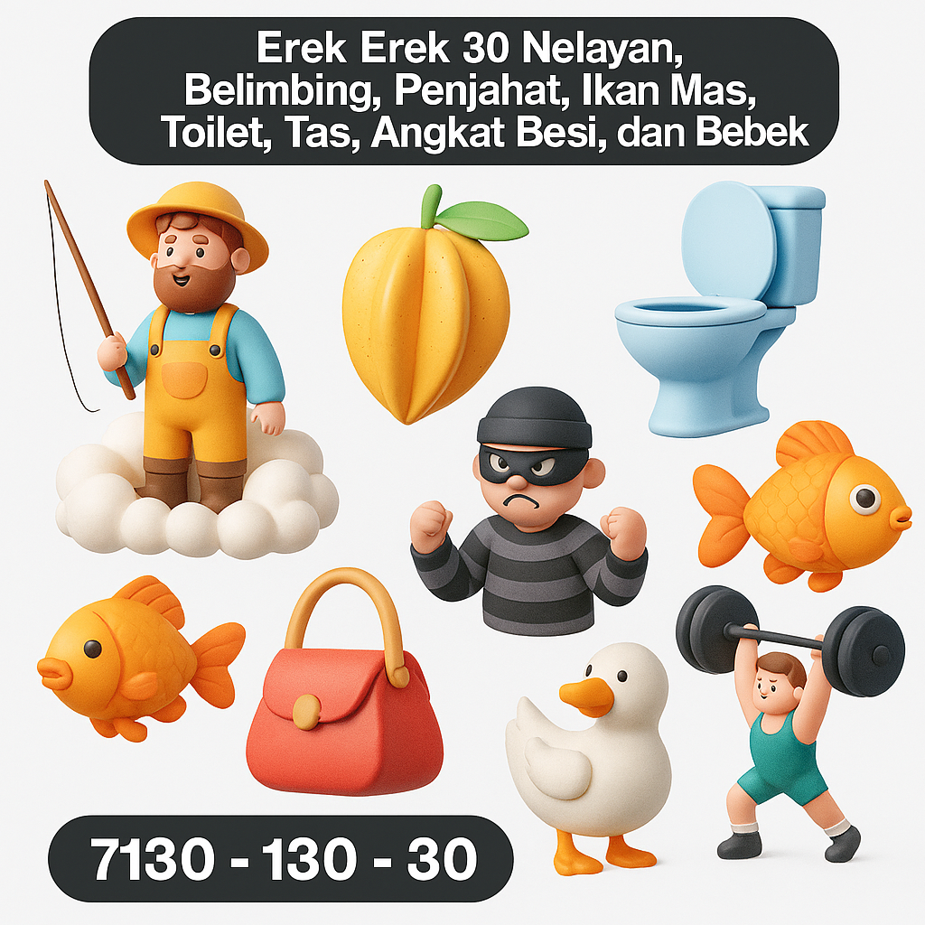 Erek Erek 30 Nelayan, Belimbing, Penjahat, Ikan Mas, Toilet, Tas, Angkat Besi, dan Bebek