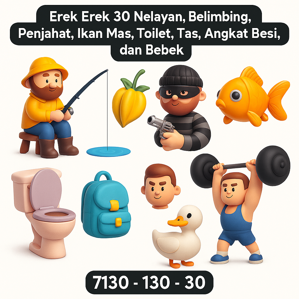 Erek Erek 30 Nelayan, Belimbing, Penjahat, Ikan Mas, Toilet, Tas, Angkat Besi, dan Bebek