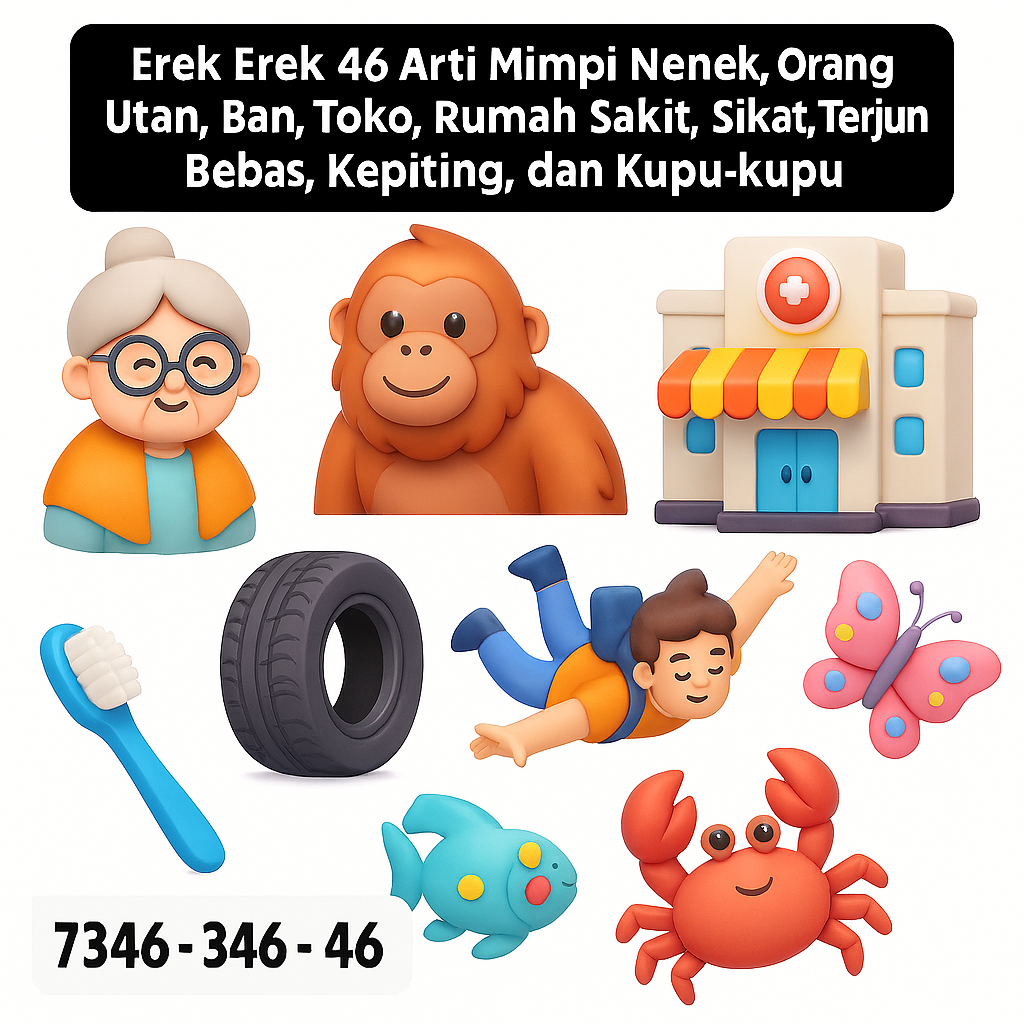 Erek Erek 46 Arti Mimpi Nenek, Orang Utan, Ban, Toko, Rumah Sakit, Sikat, Terjun Bebas, Kepiting, dan Kupu-kupu