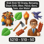 Erek Erek 50 Orang, Beruang, Daun Sirih, Obor, Pacul, Guru, Sate, dan Walet